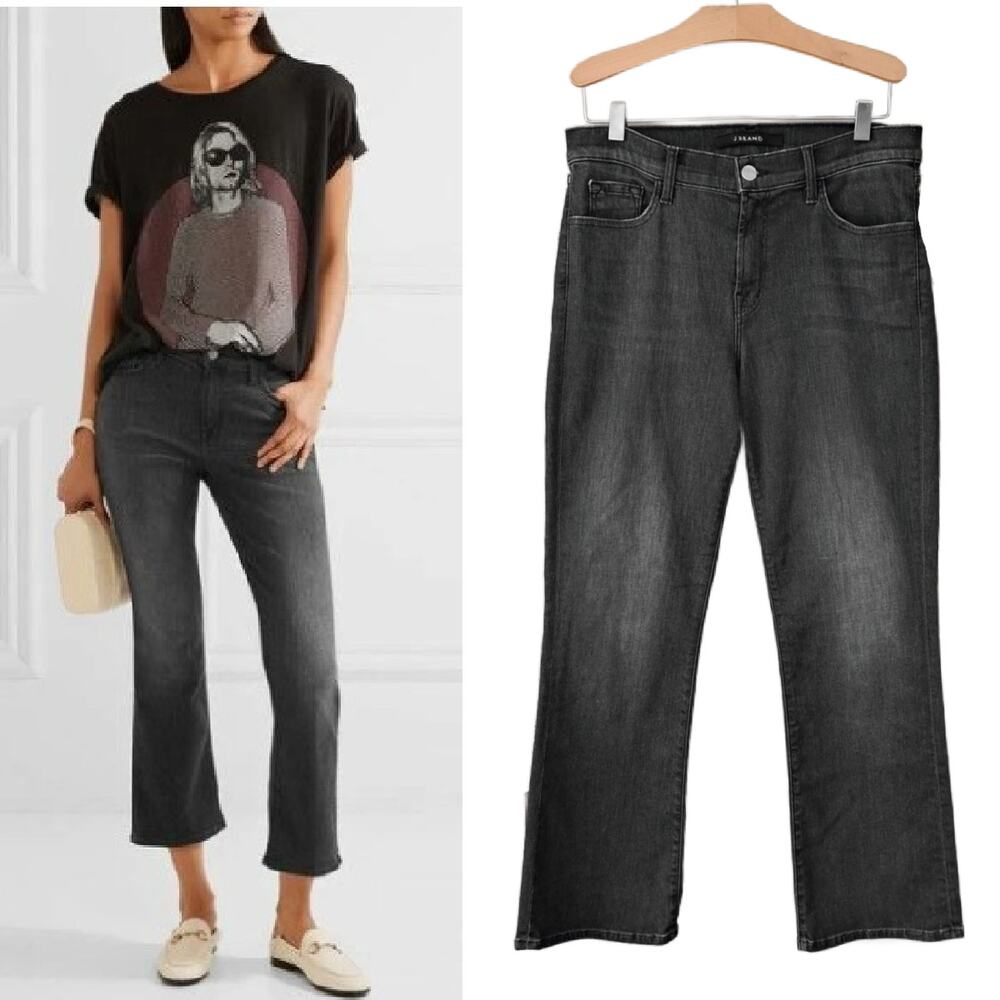 J BRAND Selena Mid Rise Bootcut Crop Jeans Size 29 Black Heath Soft Stretch